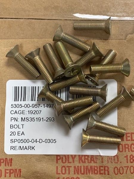 20 MULTIVEHICLE PLATFORM TAPPING PLATE BOLTS MS35191-293, 5305-00-957-1497 NOS
