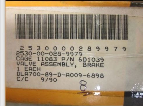 CAT BRAKE VALVE ASSY 6D-1039, 2530-00-028-9979