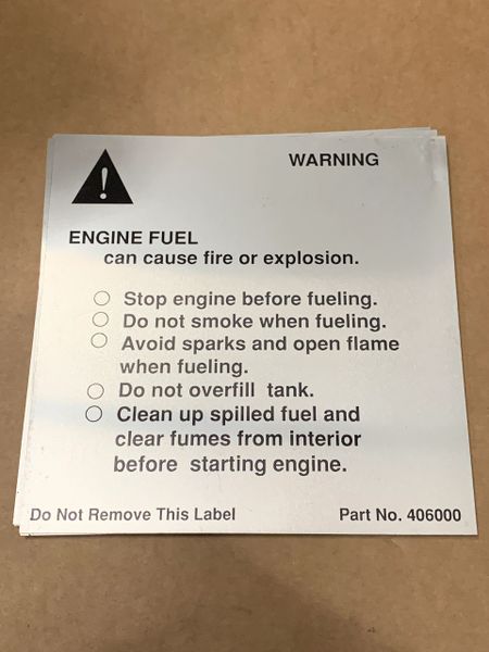 ENGINE FUEL WARNING PLATE 406000 NOS