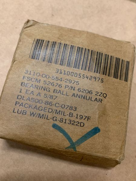 M809 BEARING 206KDD, 6206-27-C3, 6206ZZ, 3110-00-554-2975 NOS