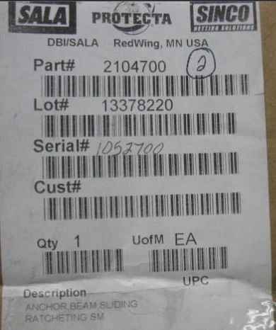 DBI SALA ANCHOR SLIDING BEAM 2104700 NOS