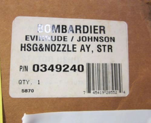 BOMBARDIER, EVINRUDE, JOHNSON HOUSING AND NOZZLE ASSY 0349240 NOS