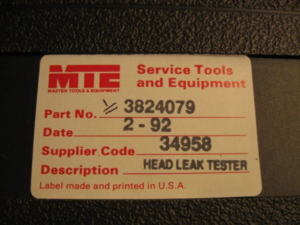 MTE HEAT LEAK TESTER 3824079 NOS