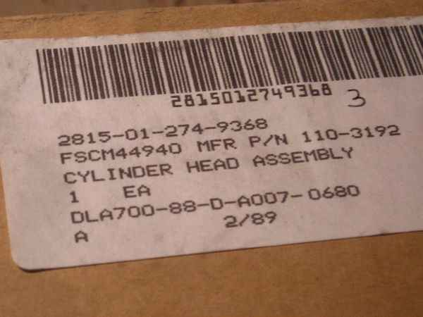 ONAN CYLINDER HEAD 110-3192, 2815-01-274-9368 NOS