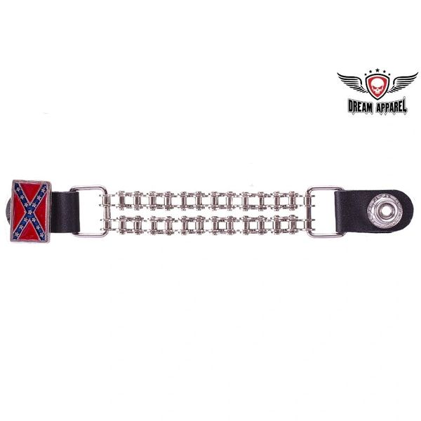 Rebel Flag Vest Extender With Motorcycle Chain