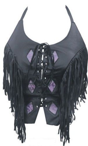 Ladies Halter top Purple diamonds fringed laced front