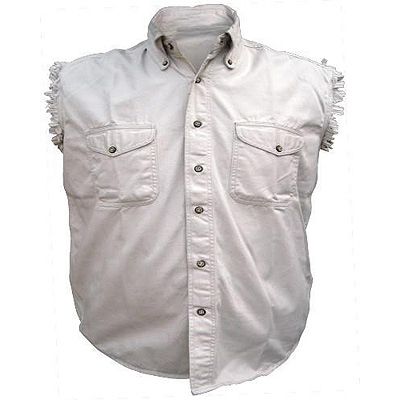 AL2903-Men's Cream Denim Sleeveless Shirt