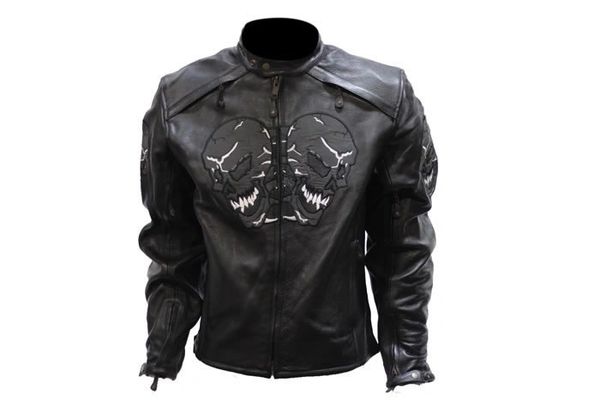Men's Premium Leather Racer Jacket With Skulls