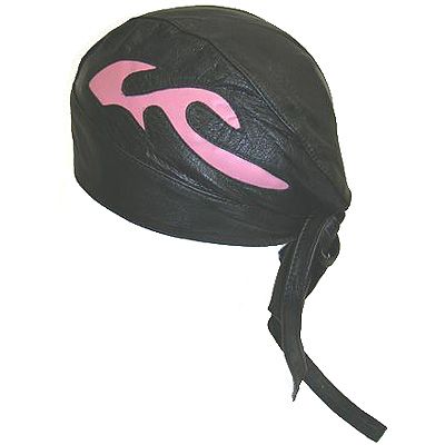 AL3236-Ladies Pink Flame Leather Skull Cap