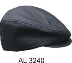AL3240-Black Leather Plain Ascot Cap