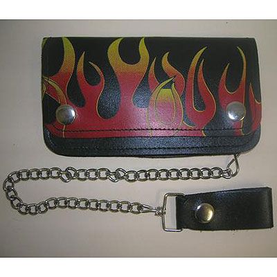 AL3280-Large Leather Flame Biker Wallet