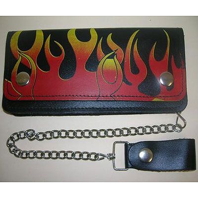 AL3290-Large Leather Biker Wallet with Flames