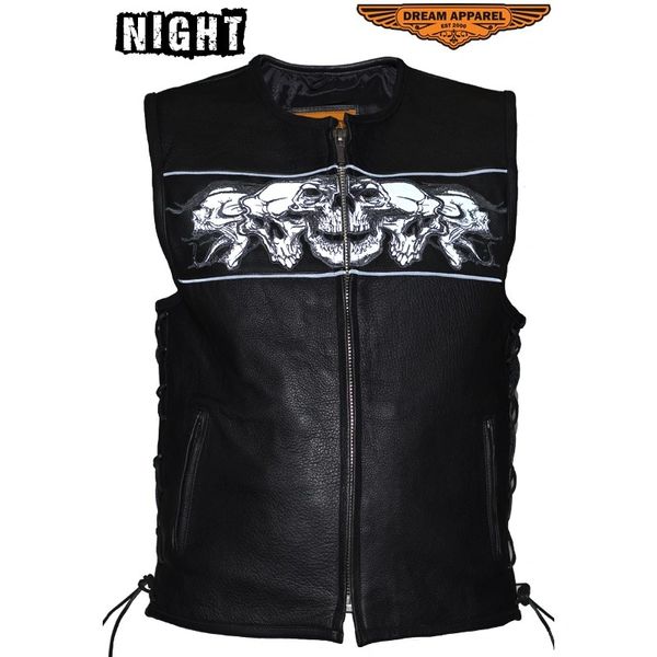 Leather Vest With Reflective Skulls, Gun Pockets