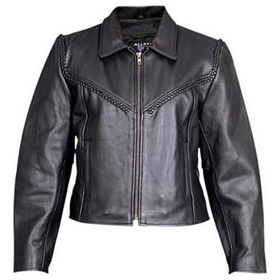 AL2131-Womens Leather Braided Motorcycle Jacket