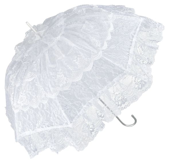 French Lace Sun Parasol - White Lace - All Aluminum Frame And Shaft - Semi Waterproof - Full Size 36"