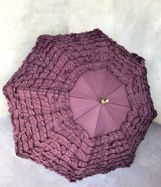 Full frill Plum umbrella - faux bamboo handle - large canopy -