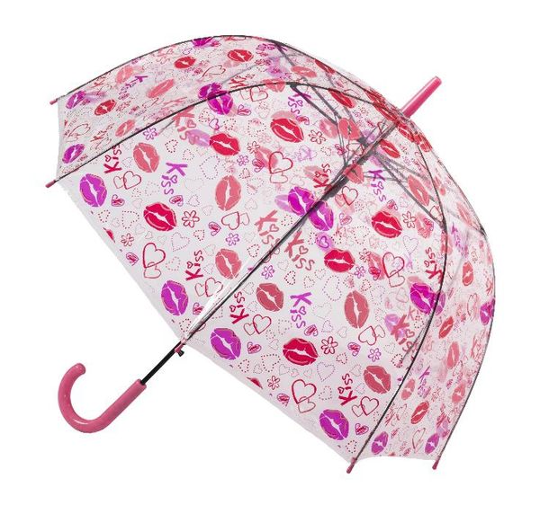 Clear bubble umbrella with lips and kisses print | Rain accessory with Sturdy PVC canopy | Charming Lips And Kisses print