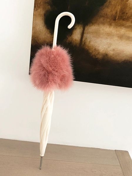 Parasol Hand Sewn With Feathers - Dusty Rose Down Feathers - Fashion Umbrella For Sun - Full Size Canopy