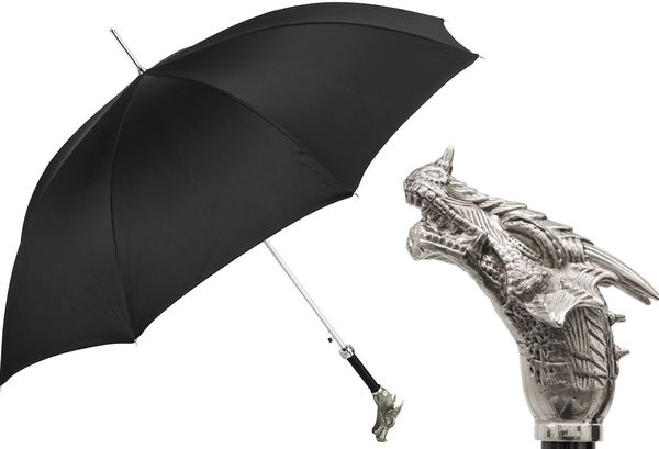 Pasotti Luxury Italian Umbrella - Handmade In Italy - Black - Silver Dragon