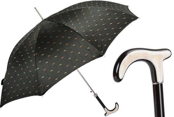 Luxury Italian Umbrella - Handmade In Italy - Paisley With Buffalo Horn Handle