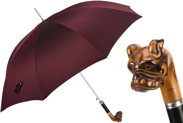 Pasotti Luxury Italian Umbrella - Handmade In Italy - Hand Carved Bulldog Umbrella