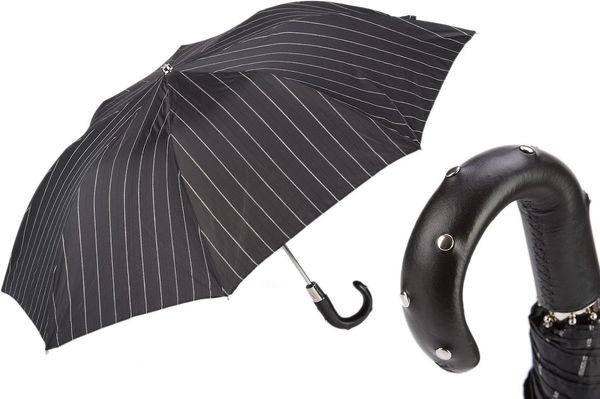 Luxury Folding Umbrella - Handmade In Italy - Studs Leather Handle