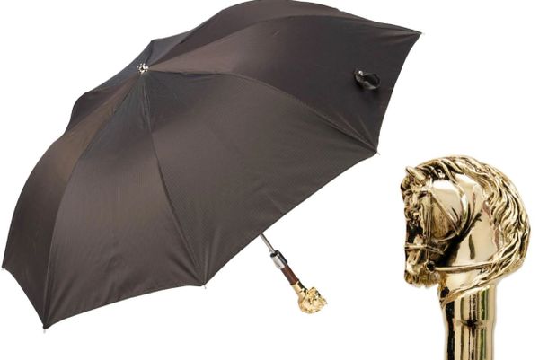 Pasotti Luxury Folding Umbrella - Handmade In Italy - Golden Horse Handle