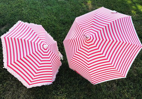 Mommy And Me Umbrella Set - Adult And Kid Pink Stripes - Waterproof