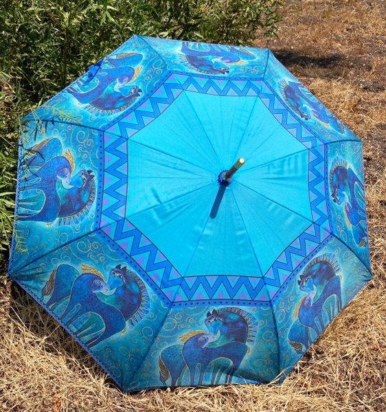 Laurel Burch Umbrella Teal Mares Stick Style Umbrellas, Parasols