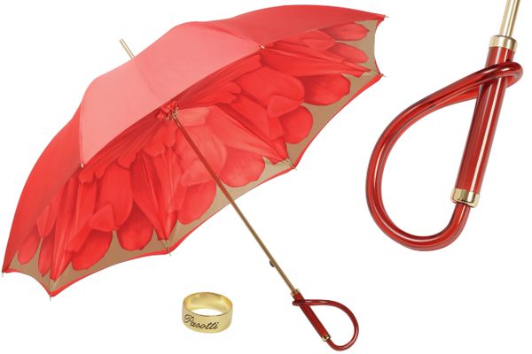 Pasotti Luxury Red Dahlia Umbrella - Double Layer Canopy