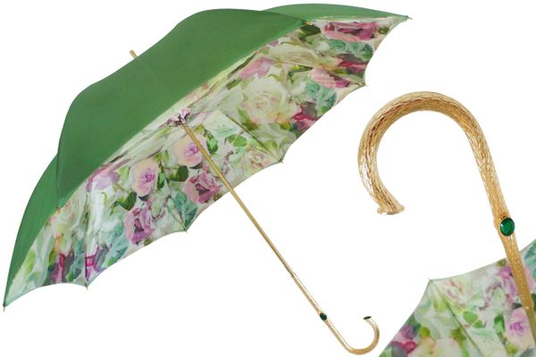 Pasotti Luxury Green and Pink Roses Umbrella - Double layer Canopy