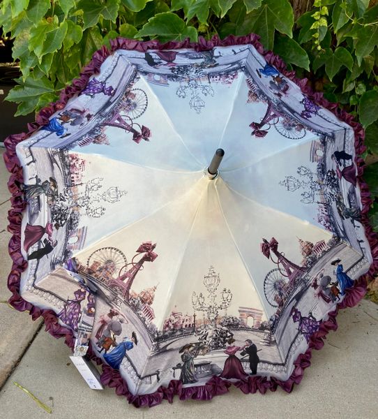 Paris 1900 Plum - Guy de Jean luxury umbrella - Handmade In France - UV protection - Waterproof