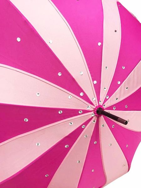 Pink Swirl Umbrella - Large Clear Glass Rhinestones - Decorated by hand - 100% Waterproof