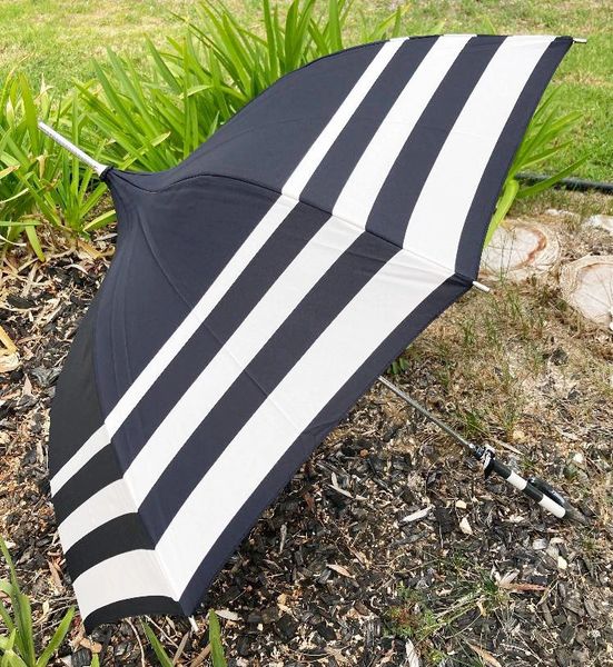 Audrey Umbrella - European Dome Shaped - Black And Cream Stripes - Waterproof