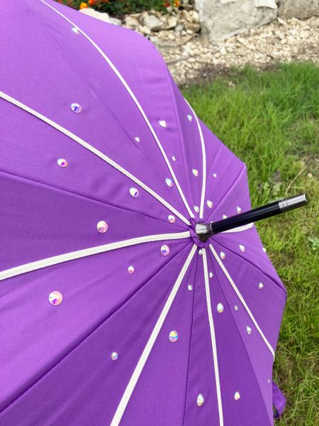 New! Purple Swirl Umbrella - Rainbow (AB) Rhinestones - Decorated by hand - 100% Waterproof