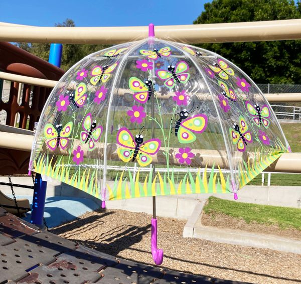 Bugzz® butterfly umbrella for children - Xtra flexible fiberglass ribs - Clear PVC - Manual open and closing