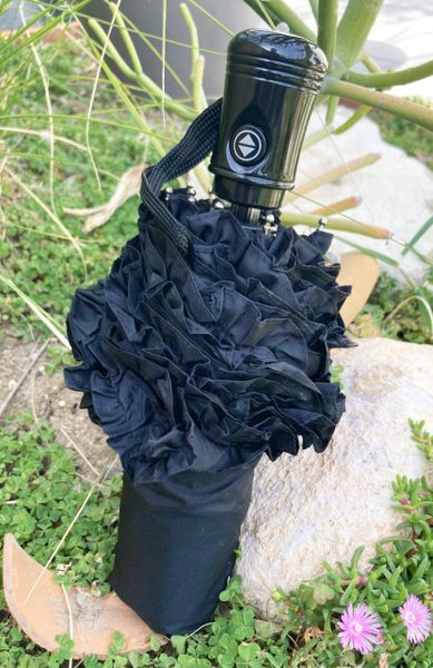 Lisbeth Dahl black folding Umbrella with ruffles - Automatic opening and closing - For rain or shade