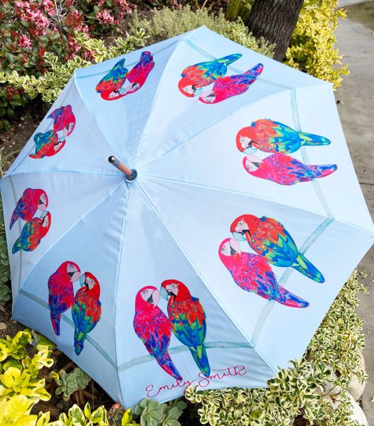 Percy and Penelope Umbrella by Emily Smith - Parrots Design