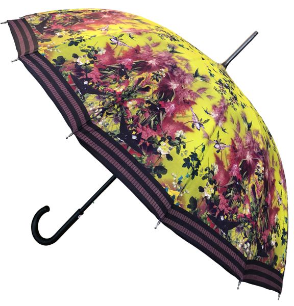 Jean Paul Gaultier 16 ribs umbrella - Yellow swallows - Luxury Umbrella Handmade In France