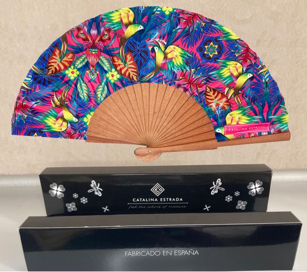 Macaw Parrots Pink Hand fan | Made in Spain | Catalina Estrada Collection