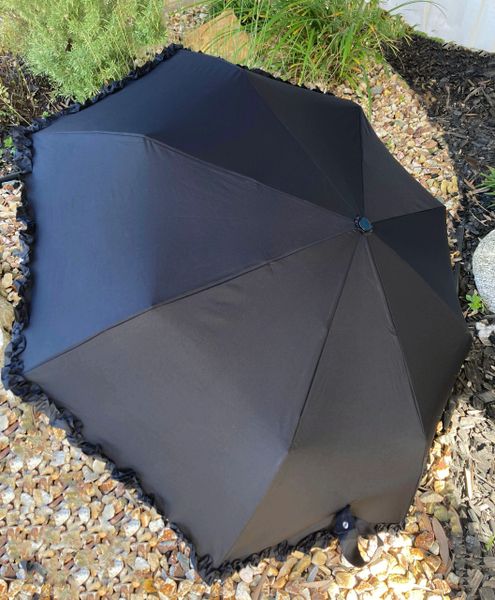 Lisbeth Dahl black folding Umbrella with ruffles - Automatic opening and closing - For rain or shade