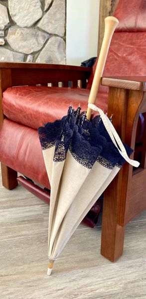 Sofia Blue Hemp Umbrella | Rare Handmade French Umbrella | Water and UV resistant