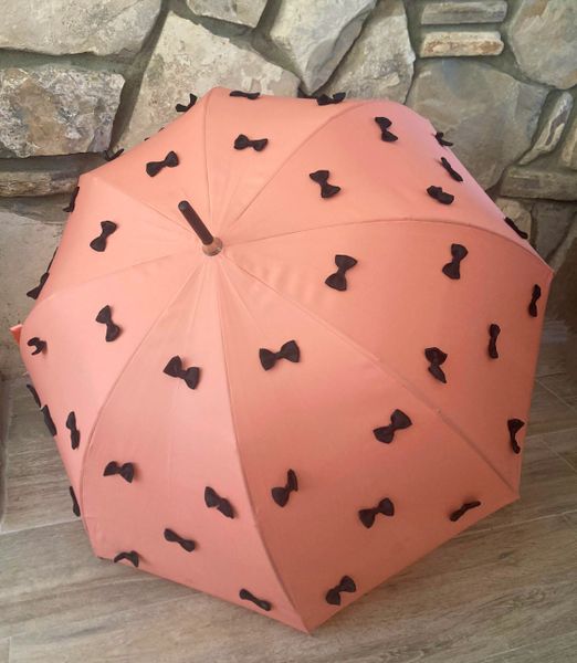 Lolita Umbrella Coral Blush | Black Satin Bows | Handmade in France