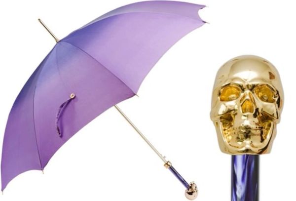 Pasotti Luxury Golden Skull Umbrella - Single Layer Purple Ombre