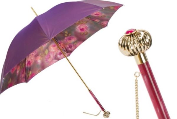 Pasotti Luxury Iridescent Purple umbrella - Double Layer Printed Roses Inside