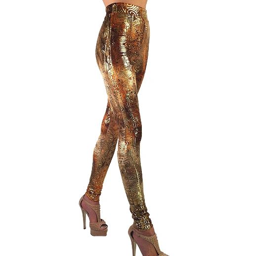 2Chique Boutique Women's High Waisted Multicolored Leggings with Gold Brush  Detail (small) 