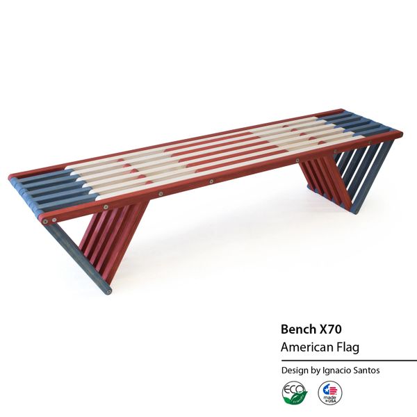 Backless Wood Bench X70 Red White Blue Usa American Modern