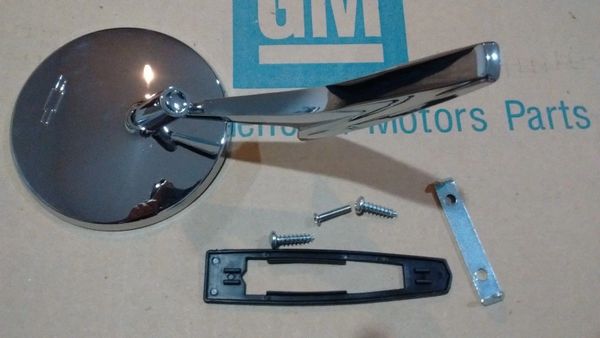 outside round bowtie chevy side view mirror 66 67 Chevelle Nova Camaro GM resto parts