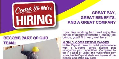 hiring flyer for a job position at noble drywall