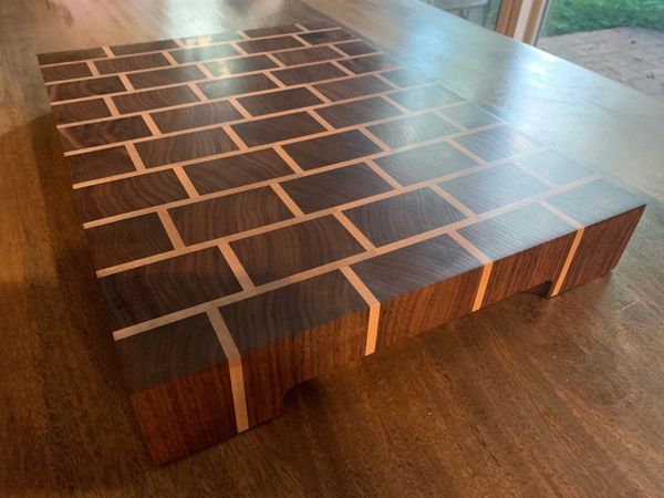 Large Black Walnut End Grain Brick Pattern Cutting Board Serving Tray With Maple End Grain Accents